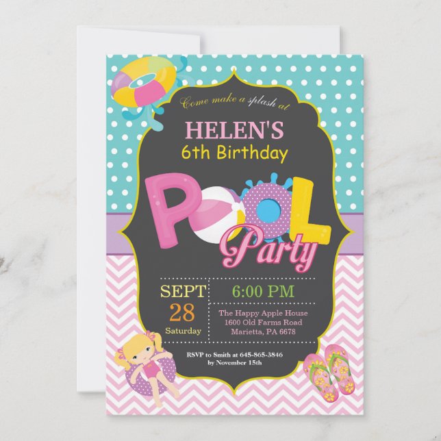 Fiesta del grupo Invitación al cumpleaños Chica de (Anverso)