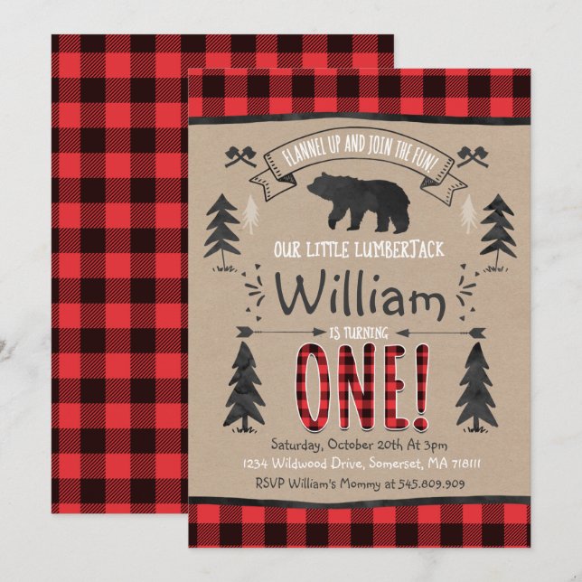 Fiesta del leñador de la invitación del cumpleaños (Anverso / Reverso)