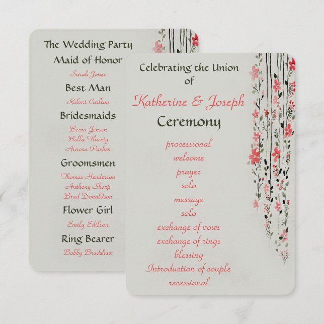 Fiesta del programa de bodas de acuarela floral or (Anverso / Reverso)