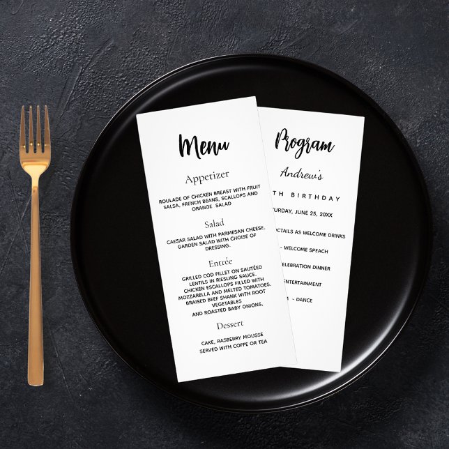 Fiesta del programa menú de la cena blanco negro (Subido por el creador)