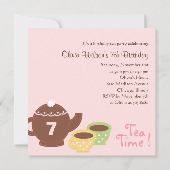 Fiesta del té - Chica Invitación al cumpleaños (Anverso)