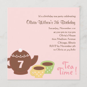 Fiesta del té - Chica Invitación al cumpleaños