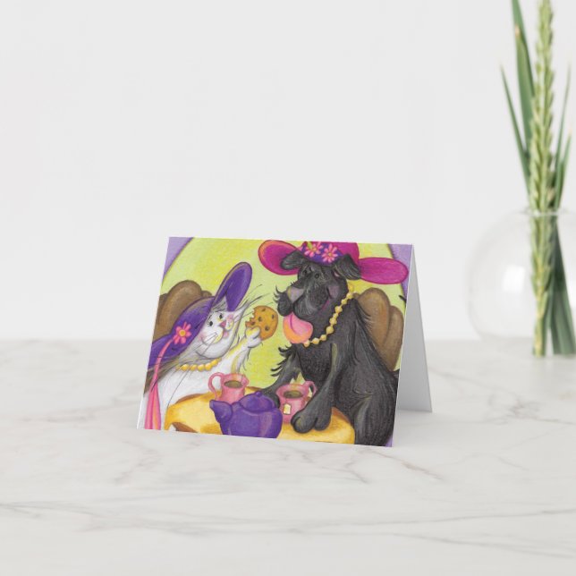 Fiesta del té del perro y del gato/tarjeta de nota (Anverso)