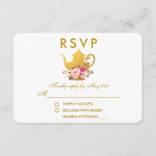 Fiesta del té nupcial RSVP de la ducha del oro