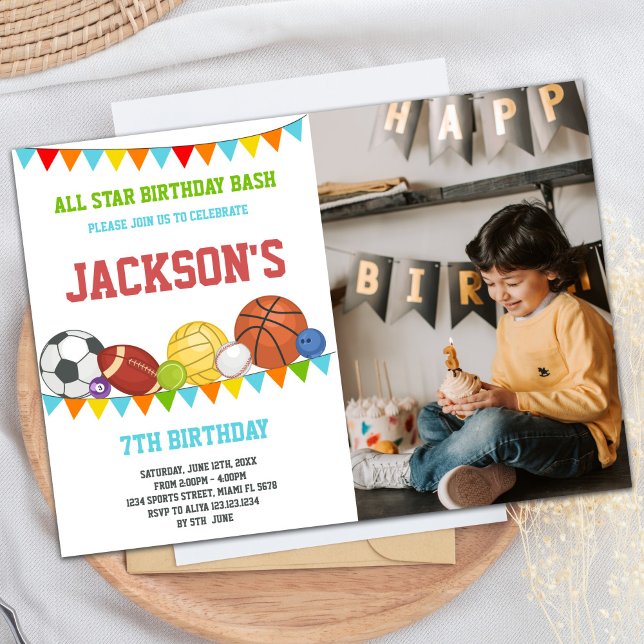 Fiesta deportivo de All Stars Invitaciones de cump (All Stars Sports Party Birthday Invitations photo)