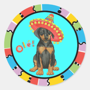 Fiesta Doberman Pinscher Pegatina redondo clásico