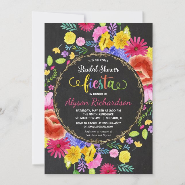 Fiesta ducha de novia invitación acuarelas florale (Anverso)