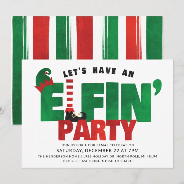 Fiesta Elfa - Divertida Invitación de Fiesta de Na (Anverso / Reverso)