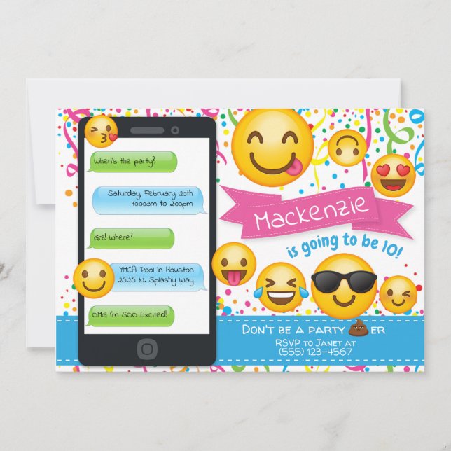 Fiesta Emoji Invitaciones de cumpleaños Confetti (Anverso)