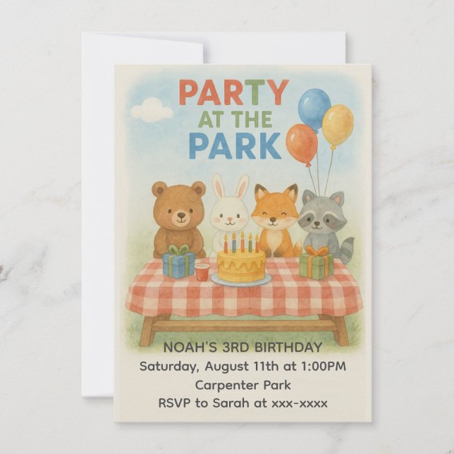Fiesta en la invitación de cumpleaños de animales  (Anverso)