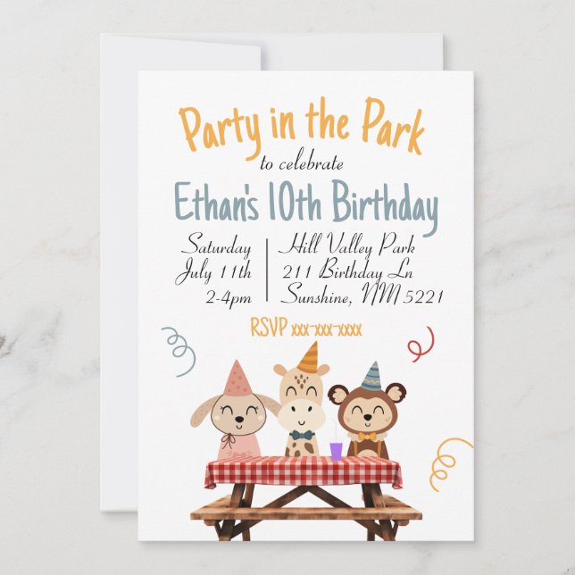Fiesta en la invitación de cumpleaños de Park (Anverso)