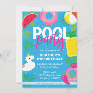 Fiesta en la Piscina   Invitación de Cumpleaños pa