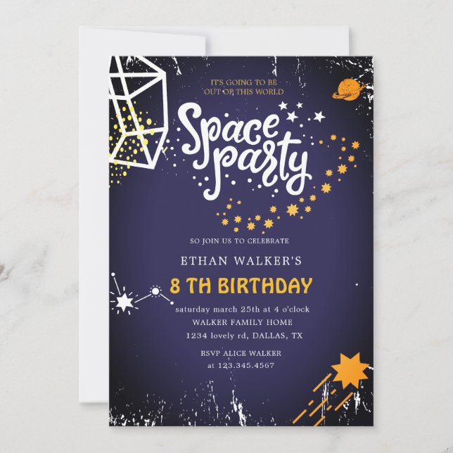 Fiesta espacial| Invitación al cumpleaños (Anverso)