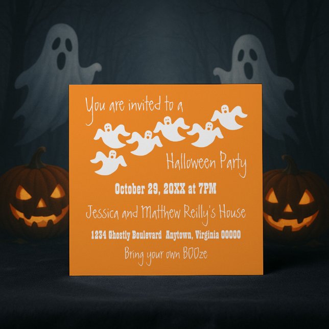 Fiesta fantasma Invitación a Halloween, Naranja (Orange Ghost Party Halloween Invitation)