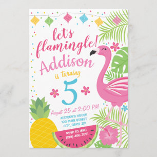 Fiesta Flamingle Invitación de cumpleaños piscina 
