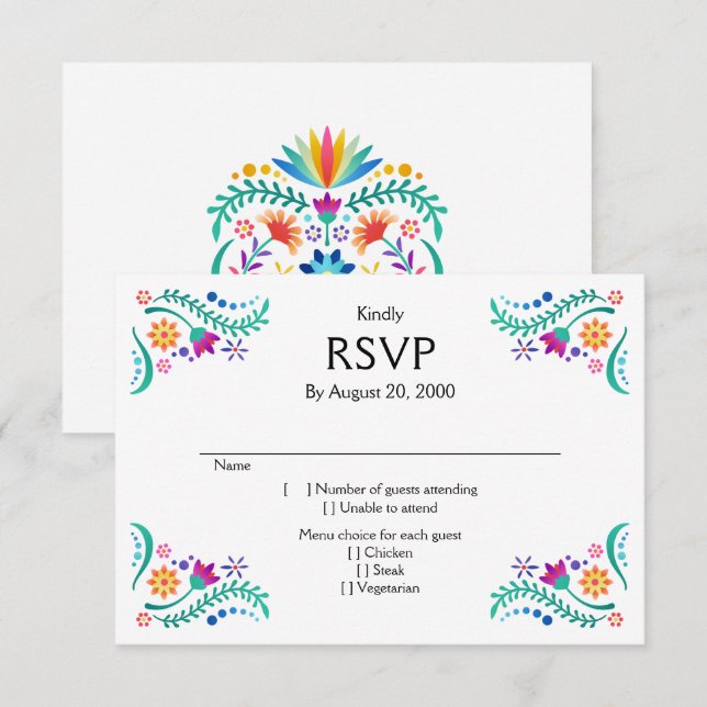 Fiesta Floral Boda Quinceañera RSVP (Anverso / Reverso)