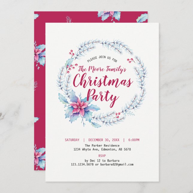 Fiesta floral / Invitación de fiesta Navidad (Anverso / Reverso)