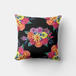 Fiesta floral negra Cojín decorativo de flores mex