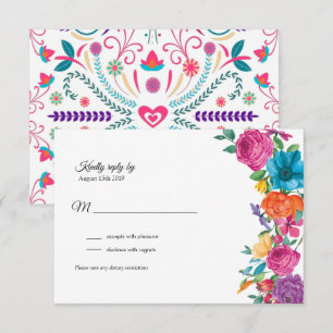 Fiesta Flores y tarjeta RSVP de bordado mexicano