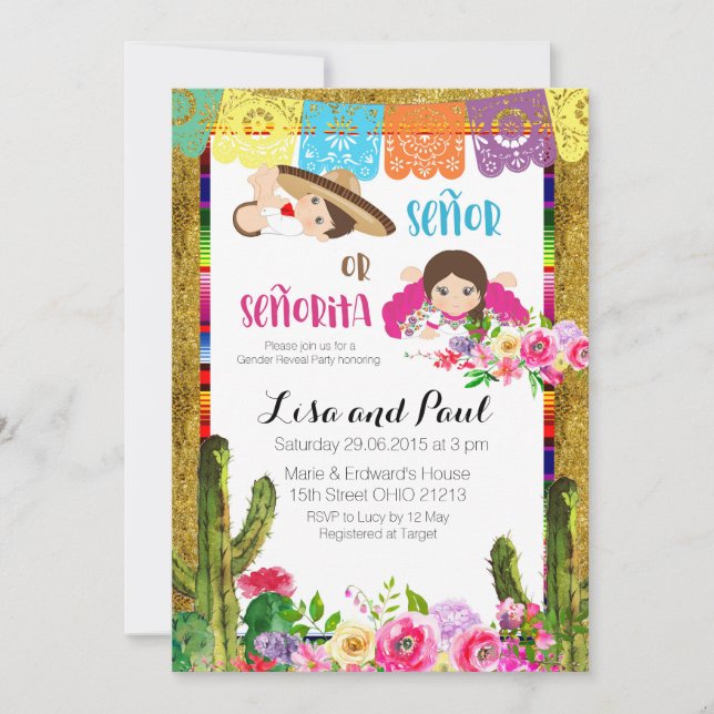 Fiesta Género Revelar Invitación Señor O Señorita (Anverso)