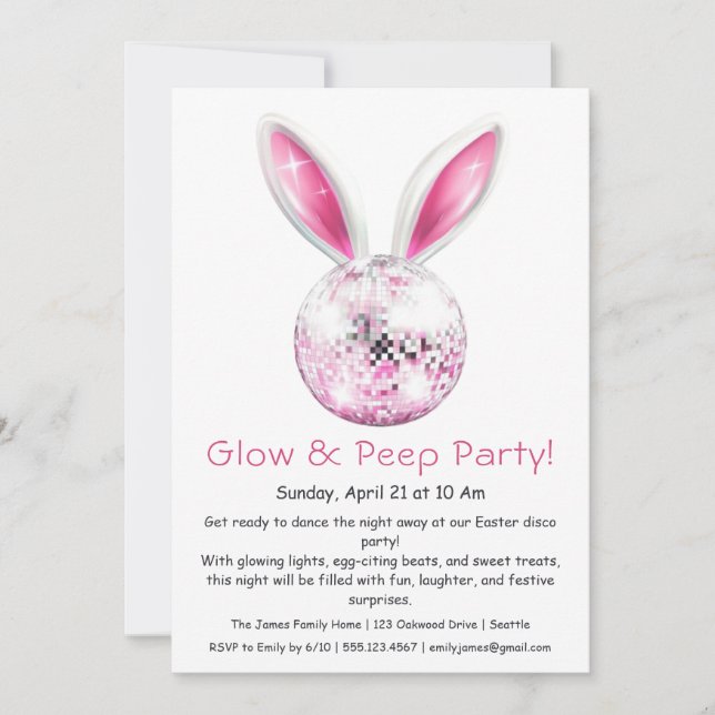 Fiesta Glow & Peep - Invitación a Disco de Pascua (Anverso)