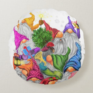Fiesta Gnomes de regalo de almohada redonda navida