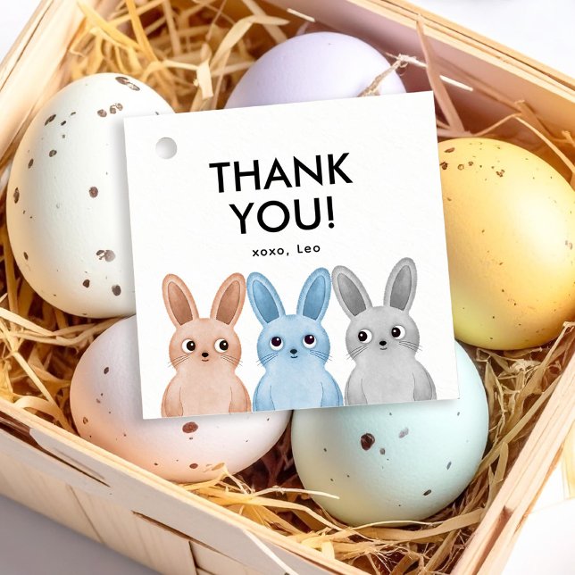 Fiesta gracias etiqueta con tres pequeños conejito (Subido por el creador)