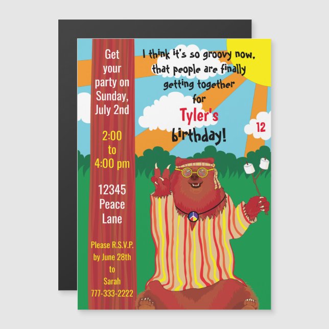 Fiesta Groovy Bear Invitación magnética (Anverso/Reverso)