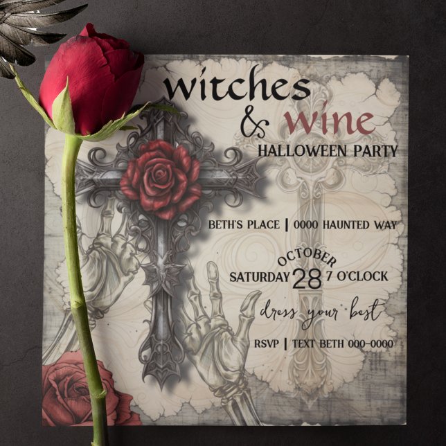 Fiesta Halloween de brujas y vinos (Halloween party witches and wine with celtic cross and red rose Victorian style and customizable. )