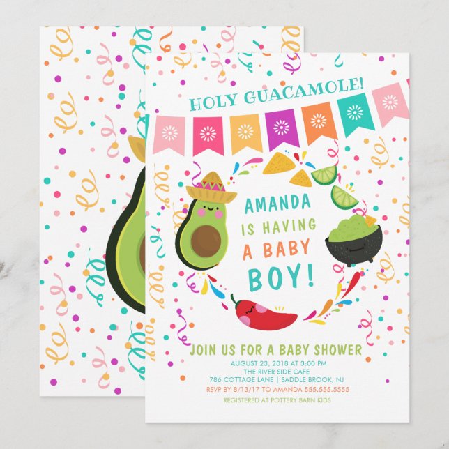 Fiesta Holy Guacamole Invitación de Baby Shower (Anverso / Reverso)