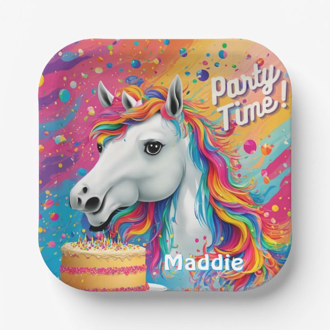 Fiesta infantil plato de papel Unicornio (Anverso)