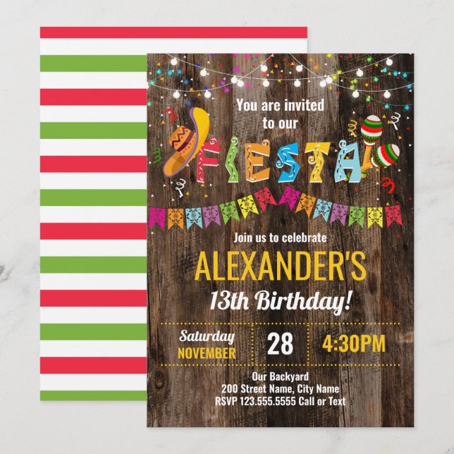 Fiesta Invitación a la fiesta de cumpleaños (Anverso / Reverso)