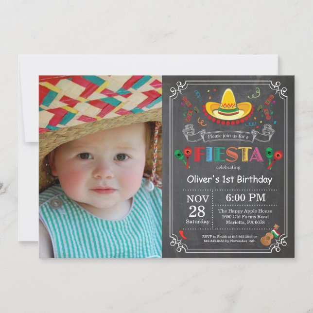 Fiesta Invitación de cumpleaños Chalkboard México (Anverso)