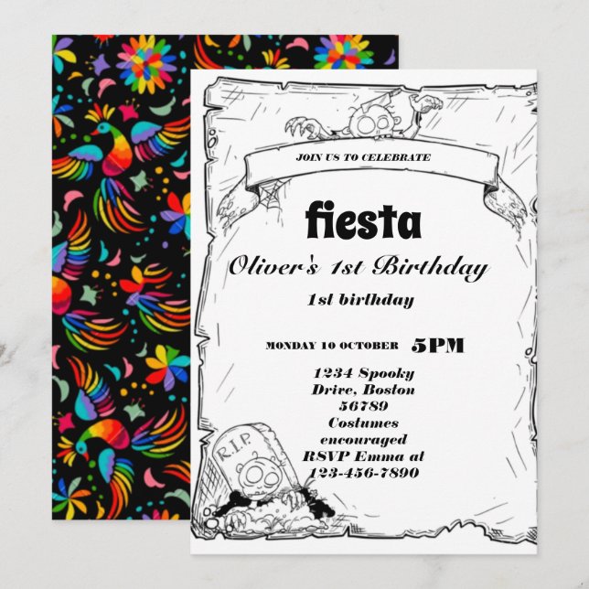Fiesta Invitación de cumpleaños Chalkboard México (Anverso / Reverso)