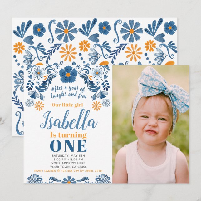 Fiesta Invitación de cumpleaños con tu foto (Anverso / Reverso)