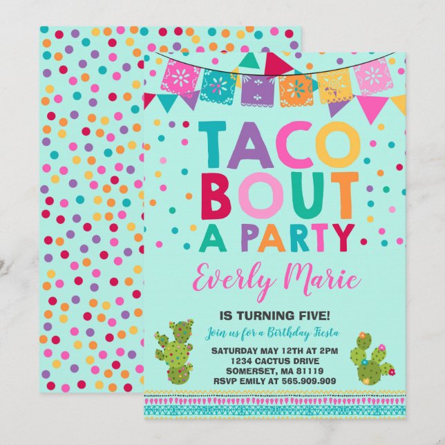 Fiesta Invitación de cumpleaños Taco Bout A Fiesta (Anverso / Reverso)