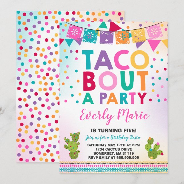 Fiesta Invitación de cumpleaños Taco Bout A Fiesta (Anverso / Reverso)