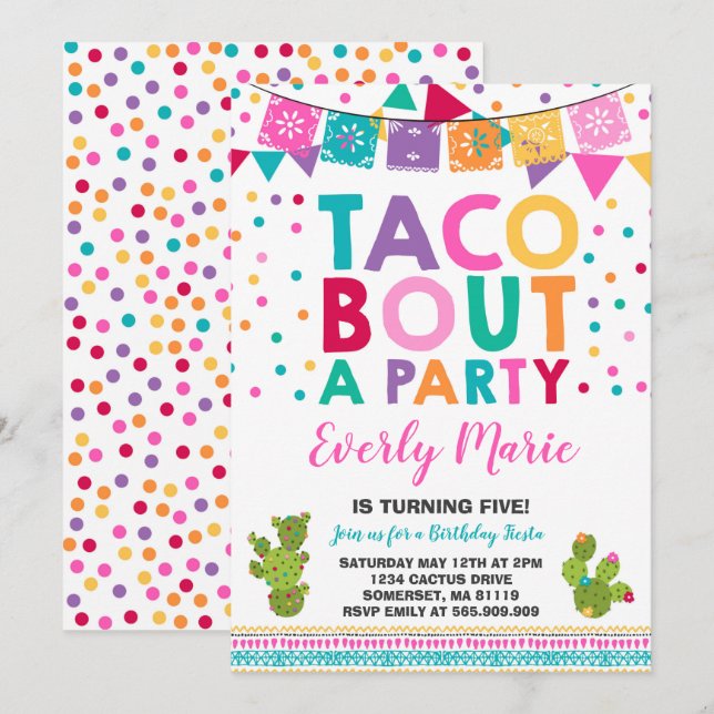 Fiesta Invitación de cumpleaños Taco Bout A Fiesta (Anverso / Reverso)
