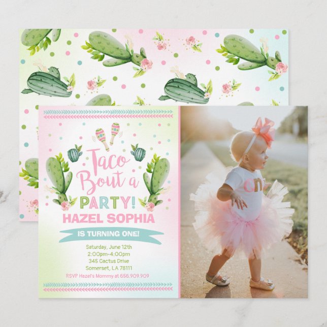 Fiesta Invitación de cumpleaños Taco Bout A Fiesta (Anverso / Reverso)