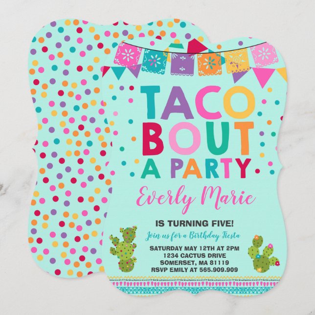 Fiesta Invitación de cumpleaños Taco Bout A Fiesta (Anverso / Reverso)