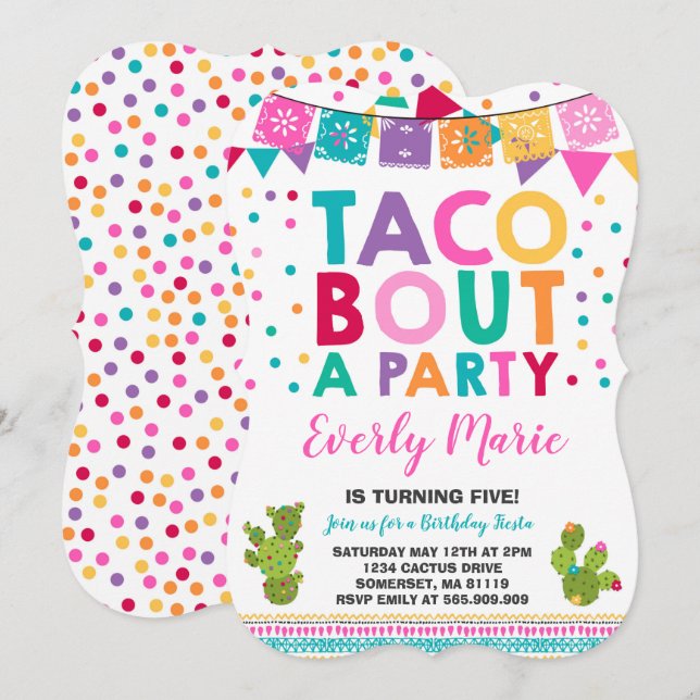 Fiesta Invitación de cumpleaños Taco sobre un Fies (Anverso / Reverso)