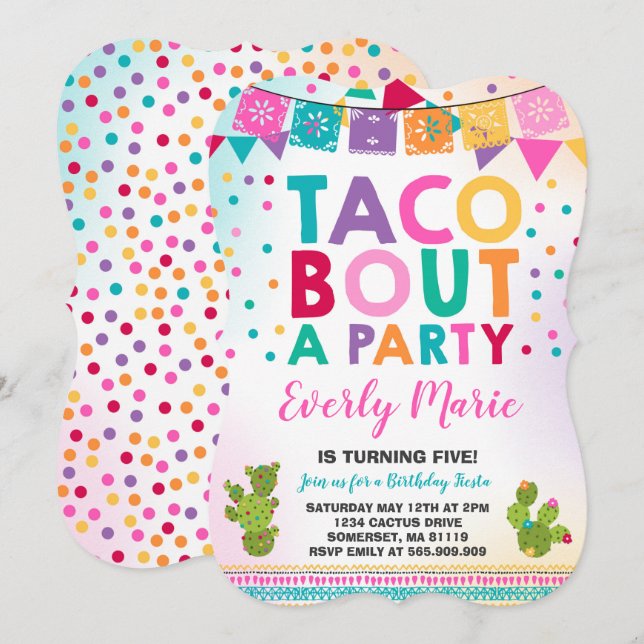 Fiesta Invitación de cumpleaños Taco sobre un Fies (Anverso / Reverso)
