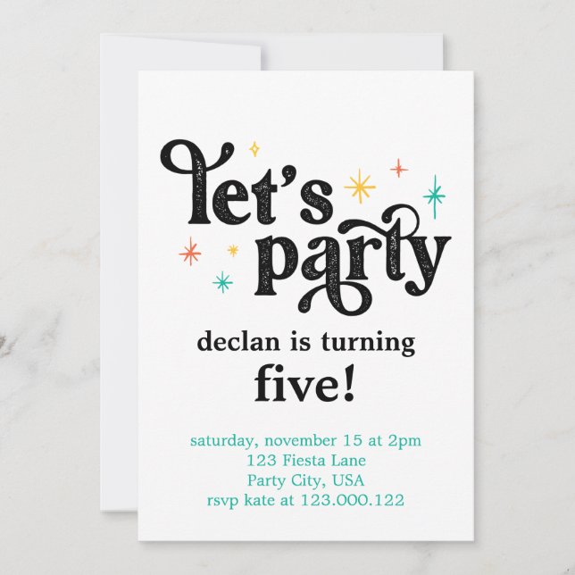 Fiesta Invitación simple por cumpleaños (Anverso)