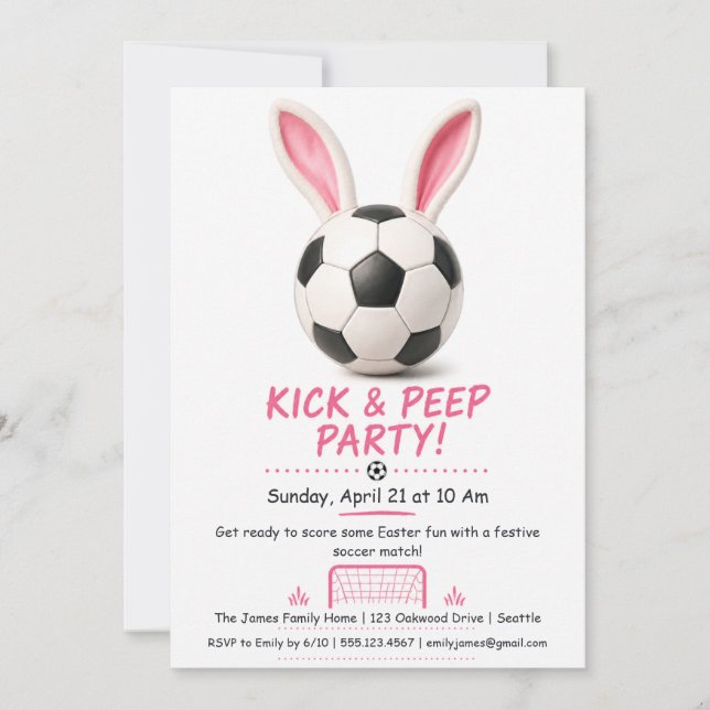 Fiesta Kick & Peep – Invitación de Fútbol de Pascu (Anverso)