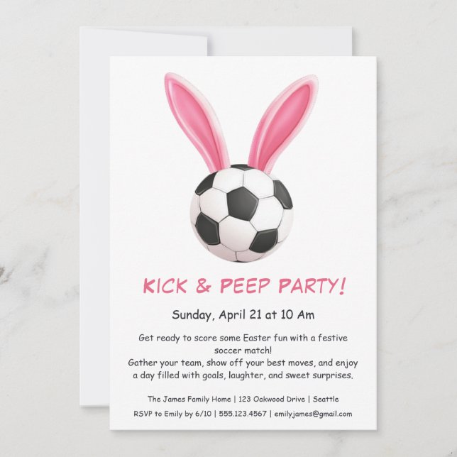 Fiesta Kick & Peep – Invitación de Fútbol de Pascu (Anverso)