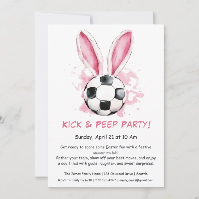 Fiesta Kick & Peep – Invitación de Fútbol de Pascu (Anverso)