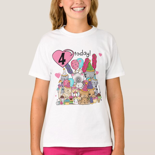 Fiesta Kittens 4ª camiseta de cumpleaños y regalos (Anverso)