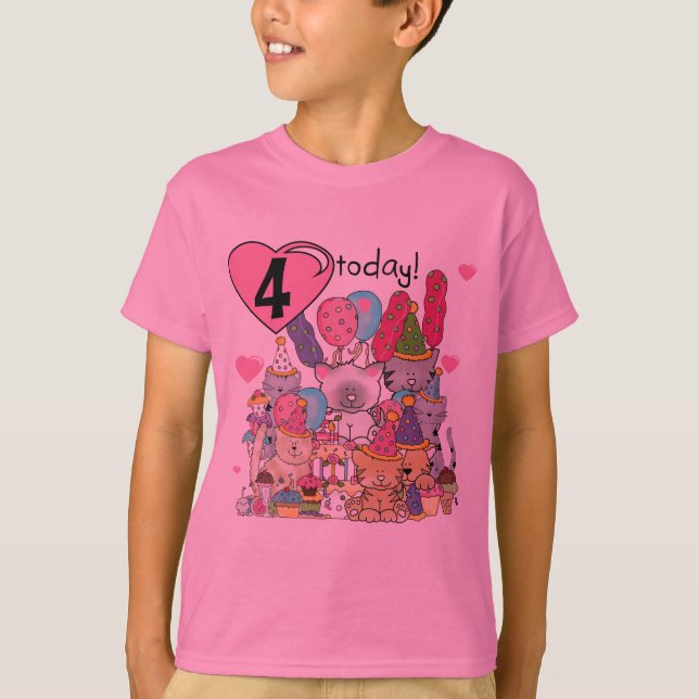 Fiesta Kittens 4ª camiseta de cumpleaños y regalos (Anverso)