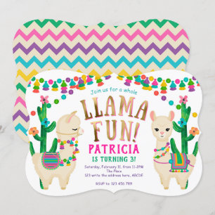 Fiesta Llama Fun cumpleaños Invitación