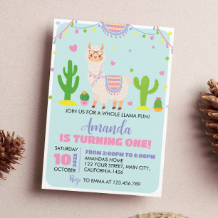 Fiesta Llama Fun Invitación a primer cumpleaños